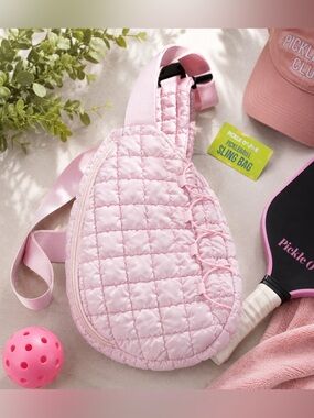 Pickle O’ Joe Quilted Pickleball Sling Bag Blush Pink Paddle Crossbody